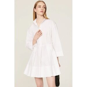 Vince Collared Mini Shirt Dress White Pleated Button Front Cotton Hemp Sz L